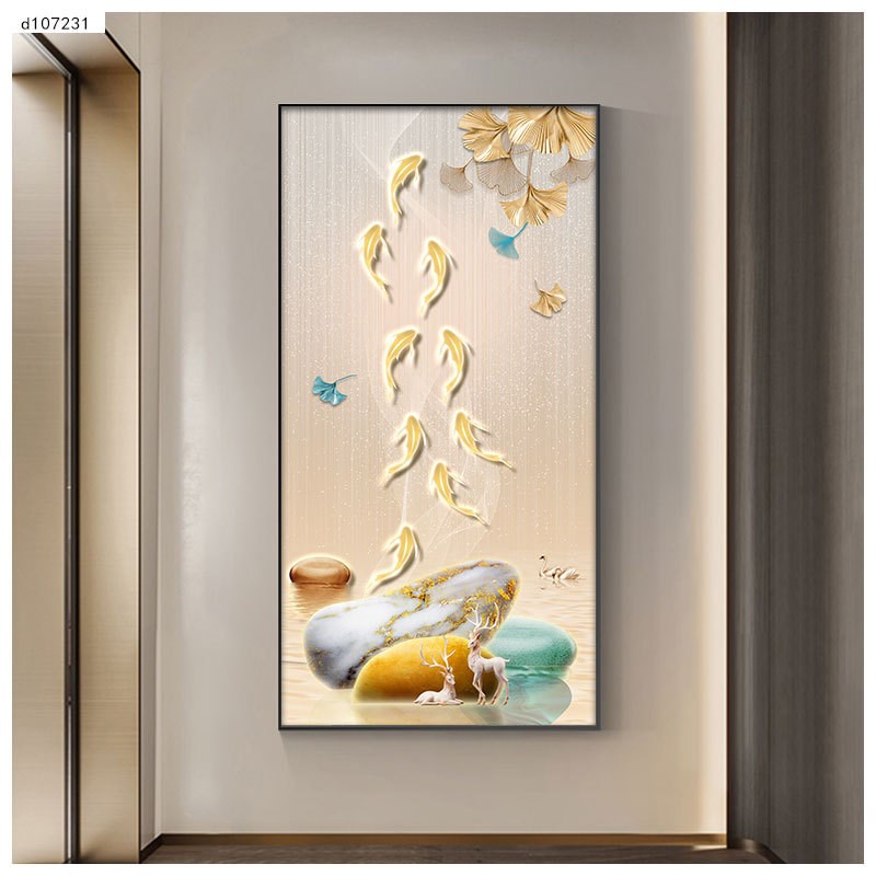 玄关画走廊竖版挂画晶瓷镶钻客厅沙发背景墙N壁画星空九鱼图装饰图片