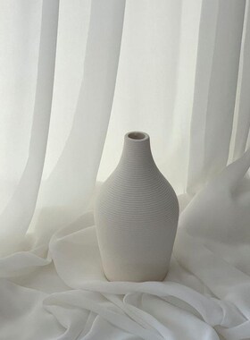 素烧侘寂风白色陶瓷花瓶摆件居家样板房间客厅博古架装饰品软装