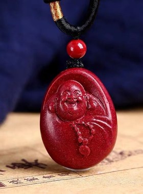 朱砂吊坠男女款手工绳朱砂布袋佛吊坠手工雕刻原矿朱砂挂件