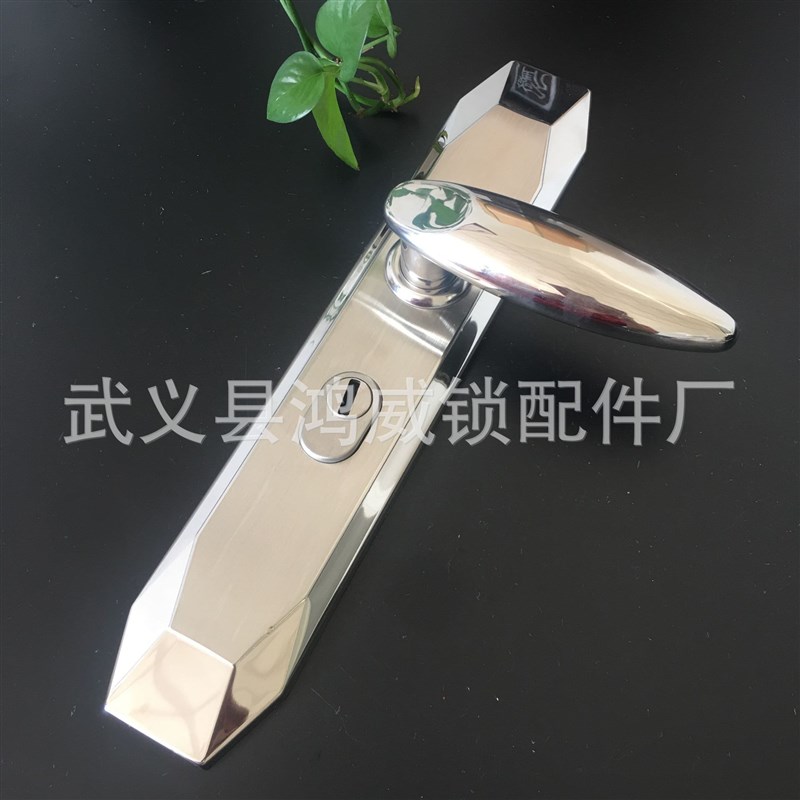 304不锈钢防盗机械大门锁 不锈钢精抛水磨面板把手1.2厚大门通用