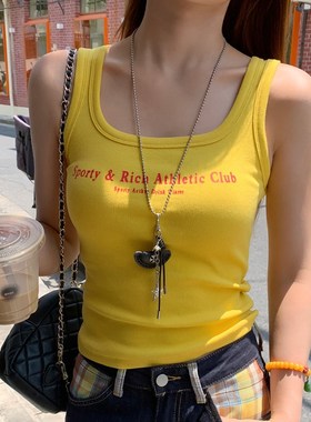 纯棉工字美式背心女夏外穿2025新款红黄色酷辣小吊带无袖上衣内搭