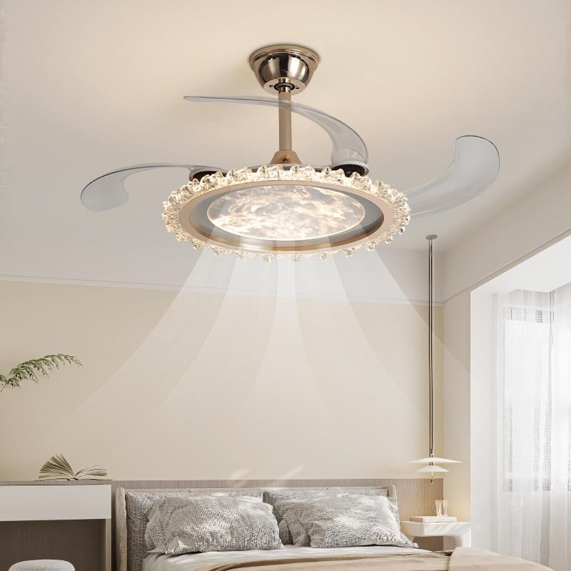 现代极简轻奢风扇吊灯餐厅灯隐形扇叶云雾高端全光谱护眼电扇灯