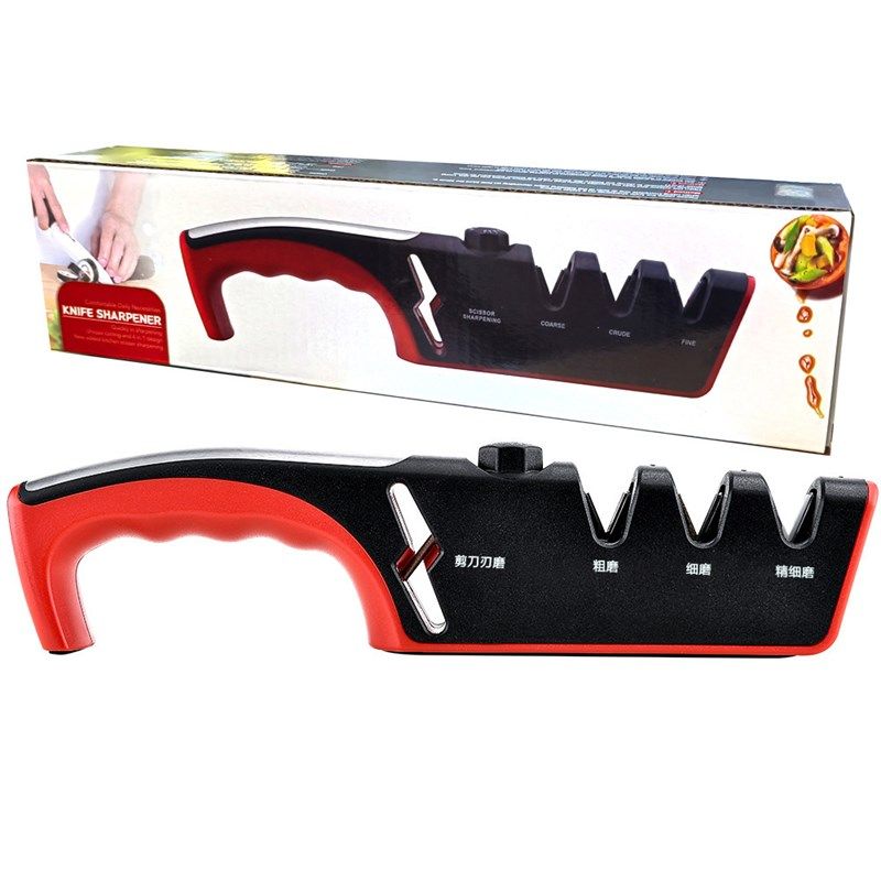 网红多功能三段式可调节拖拉式磨刀器 手持磨剪刀三槽快速磨刀器