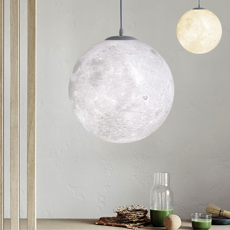 3d打印立体月亮月球大吊灯床头卧室创意儿童房咖啡餐厅文艺月亮灯
