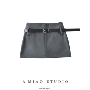 早春新款 风半身裙A字包臀裙迷你短裙 女辣妹风防走光腰带高腰工装