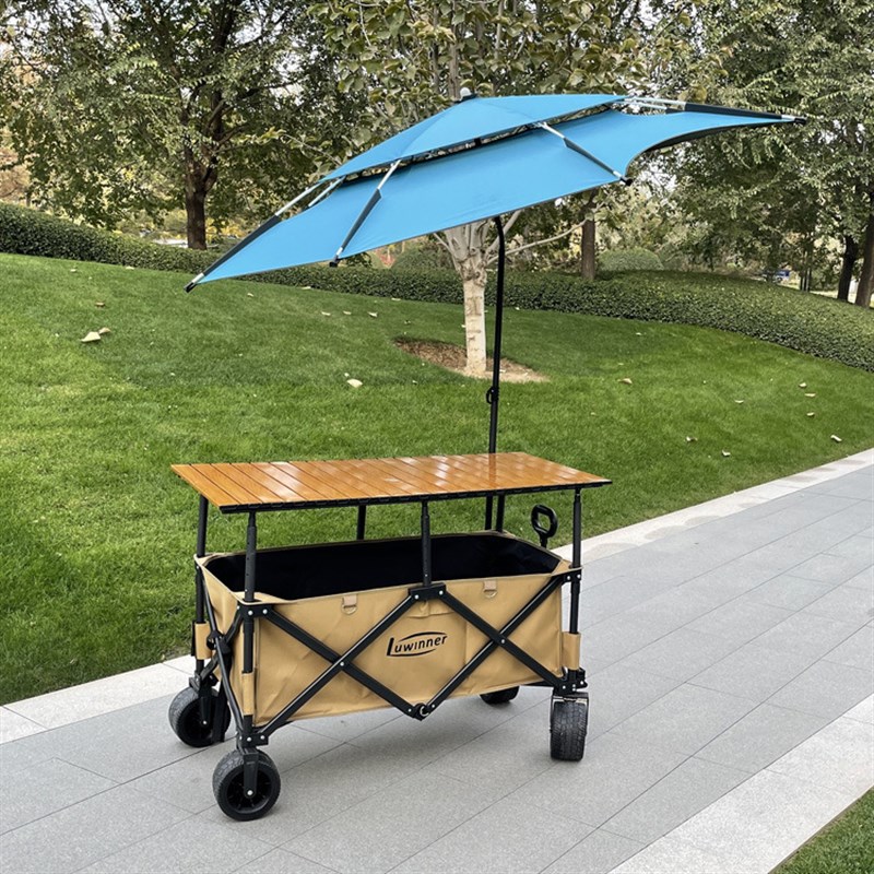 摆摊车带遮阳伞可折叠手拉车户外营地夜市摆地摊大桌板拉车雨伞
