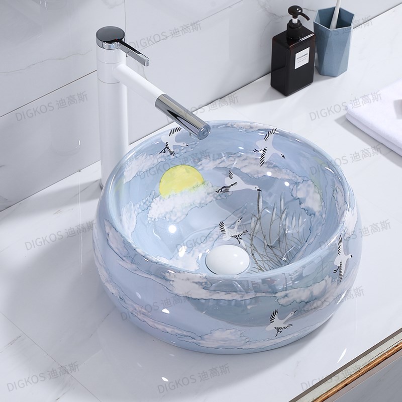 新中式台上盆艺术盆创意个性手绘陶瓷洗脸盆洗手盆家用卫生间