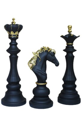 高端中国国际象棋树脂摆件酒柜国王王后战马棋子棋盘家用装饰