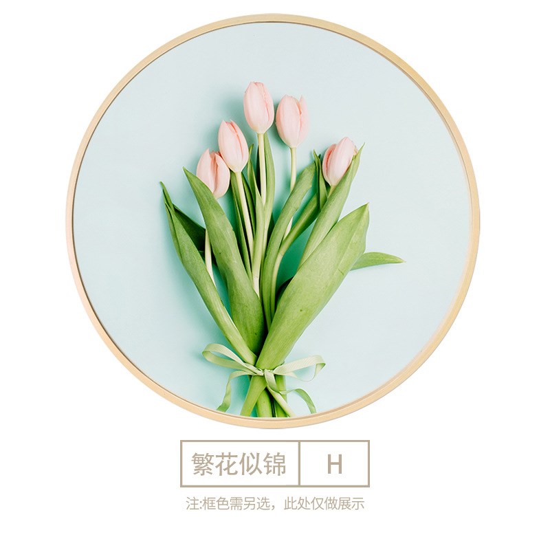 北欧实木圆形绿植客厅装饰画沙发背E景墙挂画餐厅玄关书房酒店壁图片