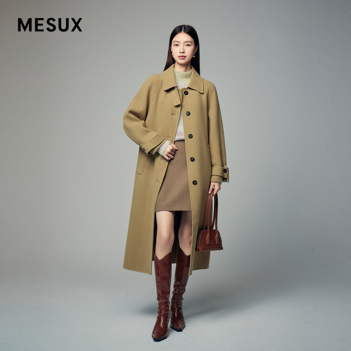 MESUX米岫冬季新品时尚设计廓形双面呢长大衣女MLWUI305