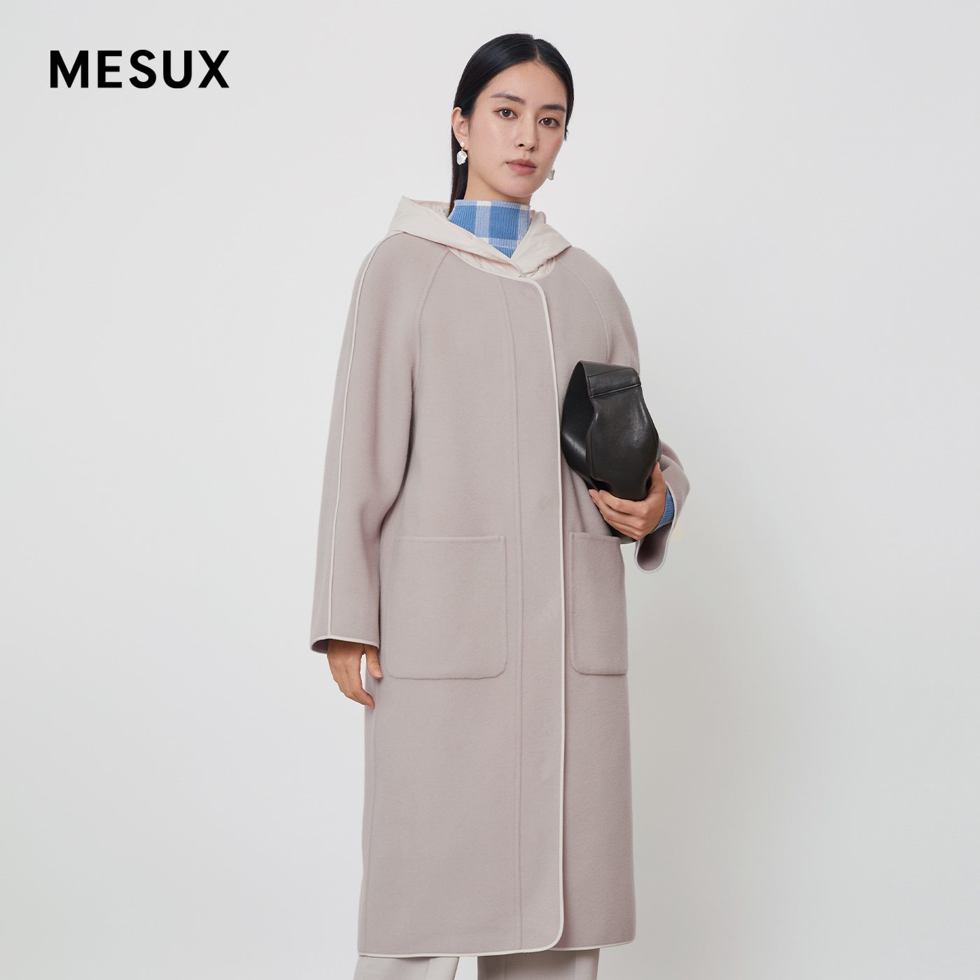 MESUX米岫冬季新款简约通勤连帽领两件式大衣羽绒MKWUL410