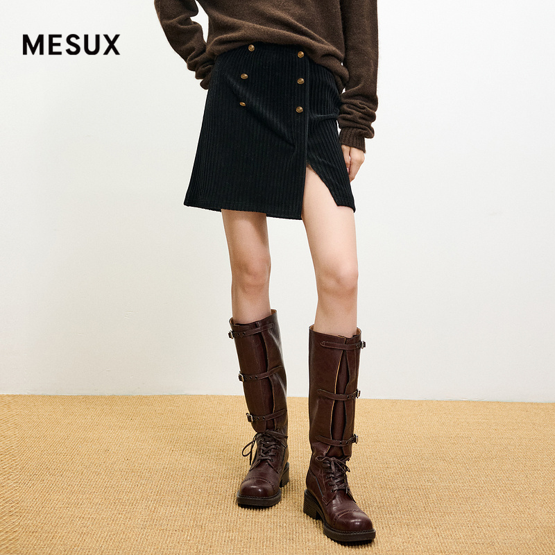 MESUX米岫双排扣高腰短款半身裙短裙女设计感裙子MMWUS204