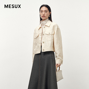 MESUX米岫秋季 提花翻领短外套女小个子刺绣夹克MLFUH203 新品