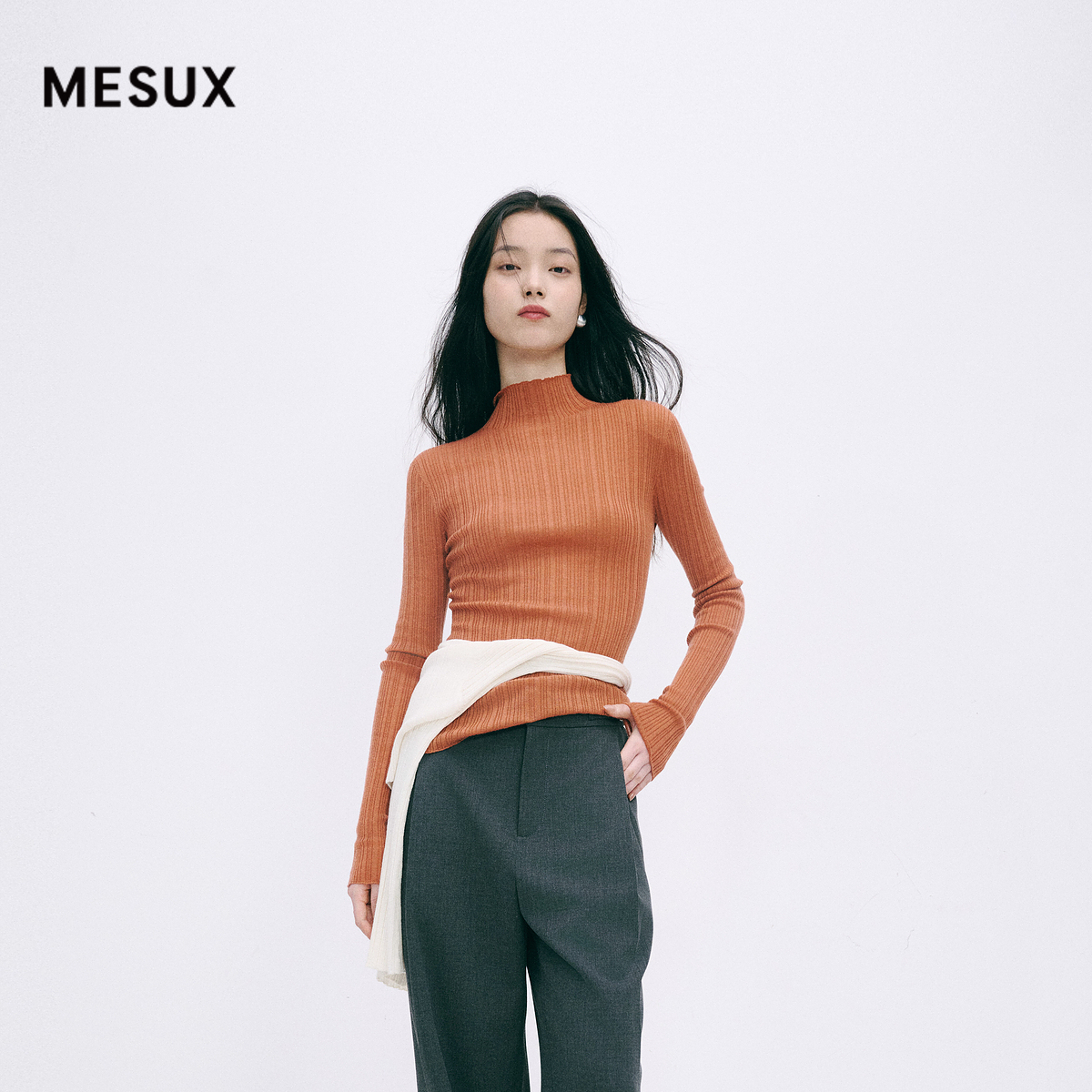 MESUX米岫新品绵羊毛弹力打底针织上衣MMWUE401
