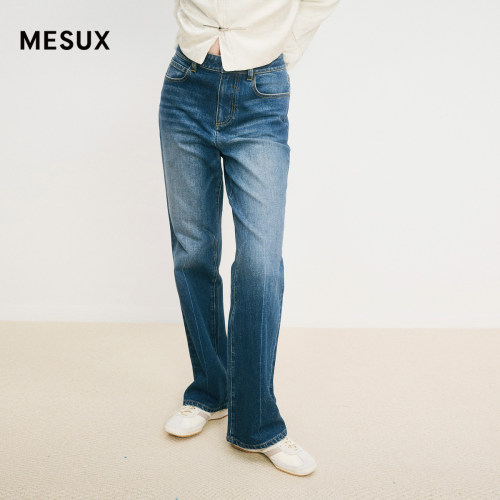 MESUX米岫秋冬女装经典老钱风水洗直筒显瘦牛仔裤MMWUR404
