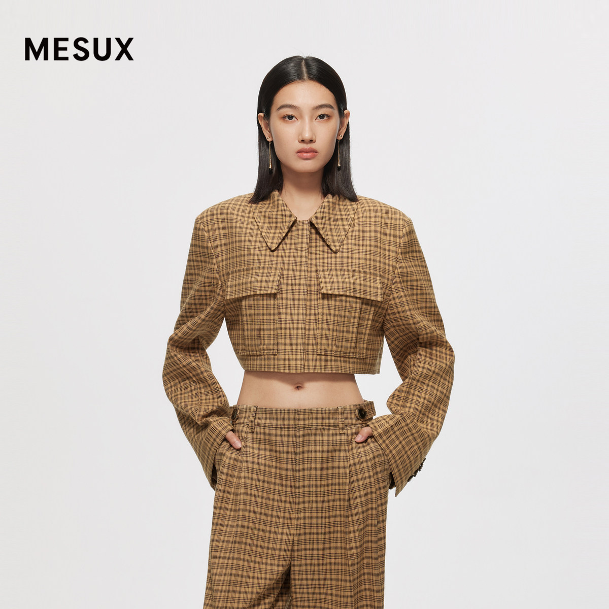 MESUX米岫秋季时尚设计短款复古格纹短外套女MMSUH106