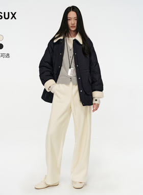 MESUX米岫25冬含绵羊毛抽绳松紧腰直筒宽松软糯风休闲裤MNWSQ401