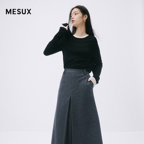 MESUX米岫澳洲羊毛混纺无袖毛针织衫微弹女毛衣背心MMWUD201