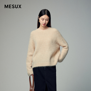 MESUX米岫冬季新品时尚设计浅绿米白羊驼毛长袖毛衫女MLWUE420