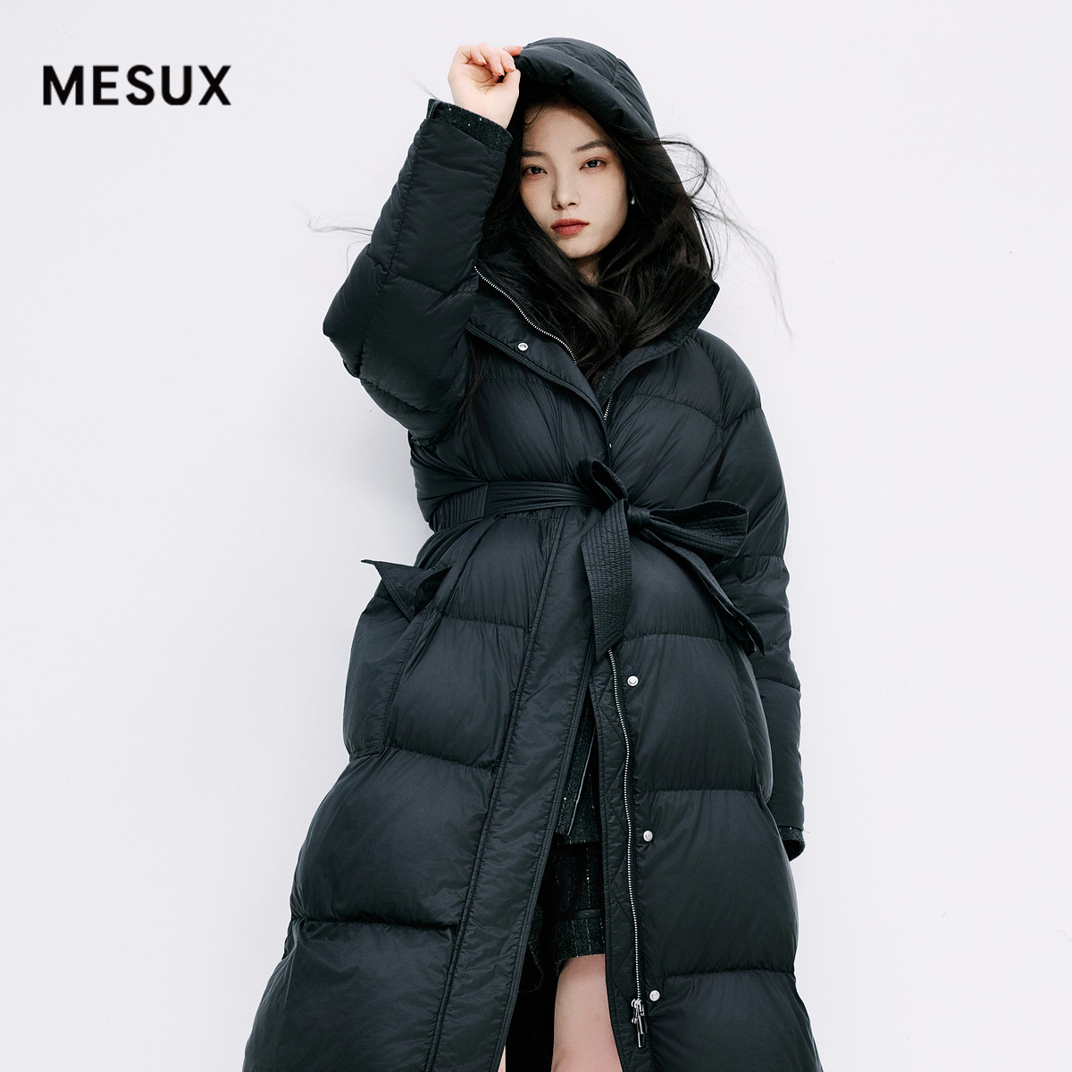 MESUX米岫新品中长款白鹅绒羽绒服大衣面包服外套女MMWUL401