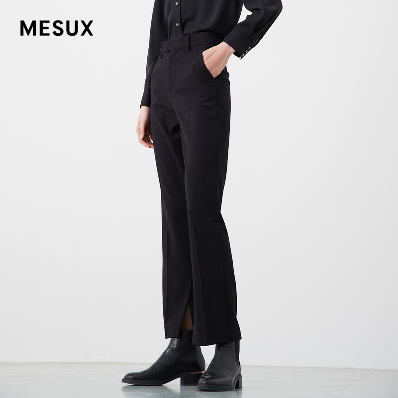 MESUX米岫弹力直筒通勤干练简洁侧开衩长裤西装裤女MKSUQ420