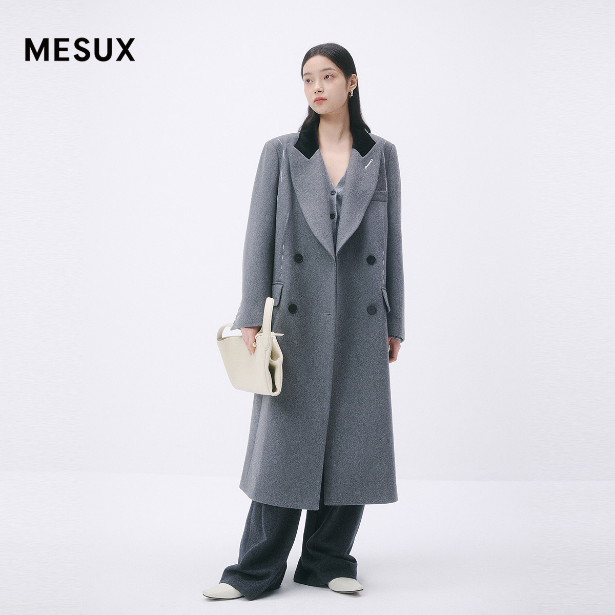 【奥莱钜惠】MESUX米岫秋冬绵羊毛混纺中长毛呢西装外套MMWUI312
