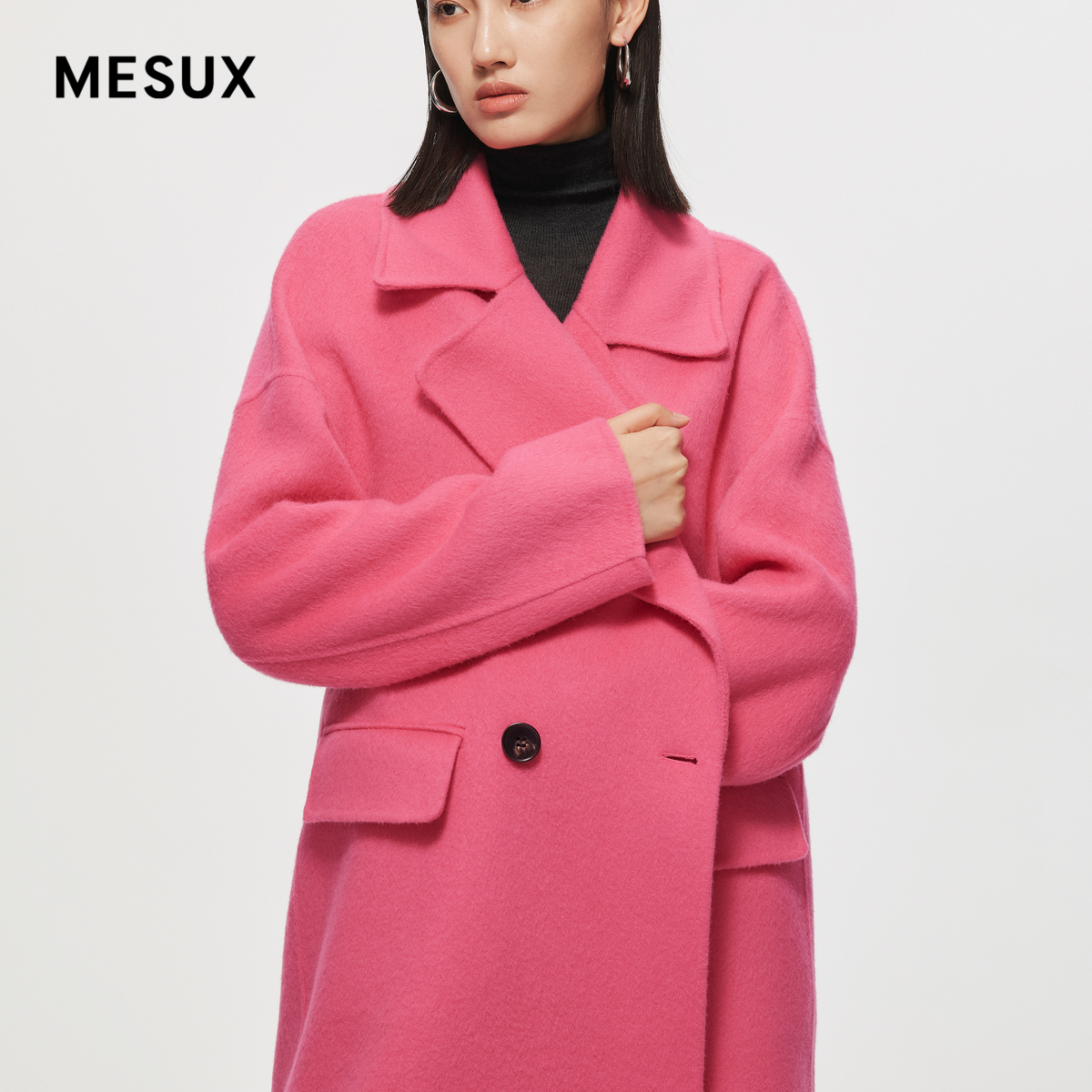 MESUX米岫冬季新品时尚设计翻领双面呢长大衣女MLWUI316