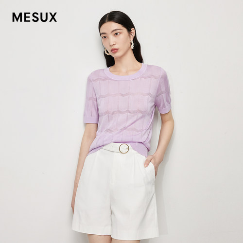 MESUX米岫夏季女装格纹短袖针织衫T恤上衣女MLMDE303