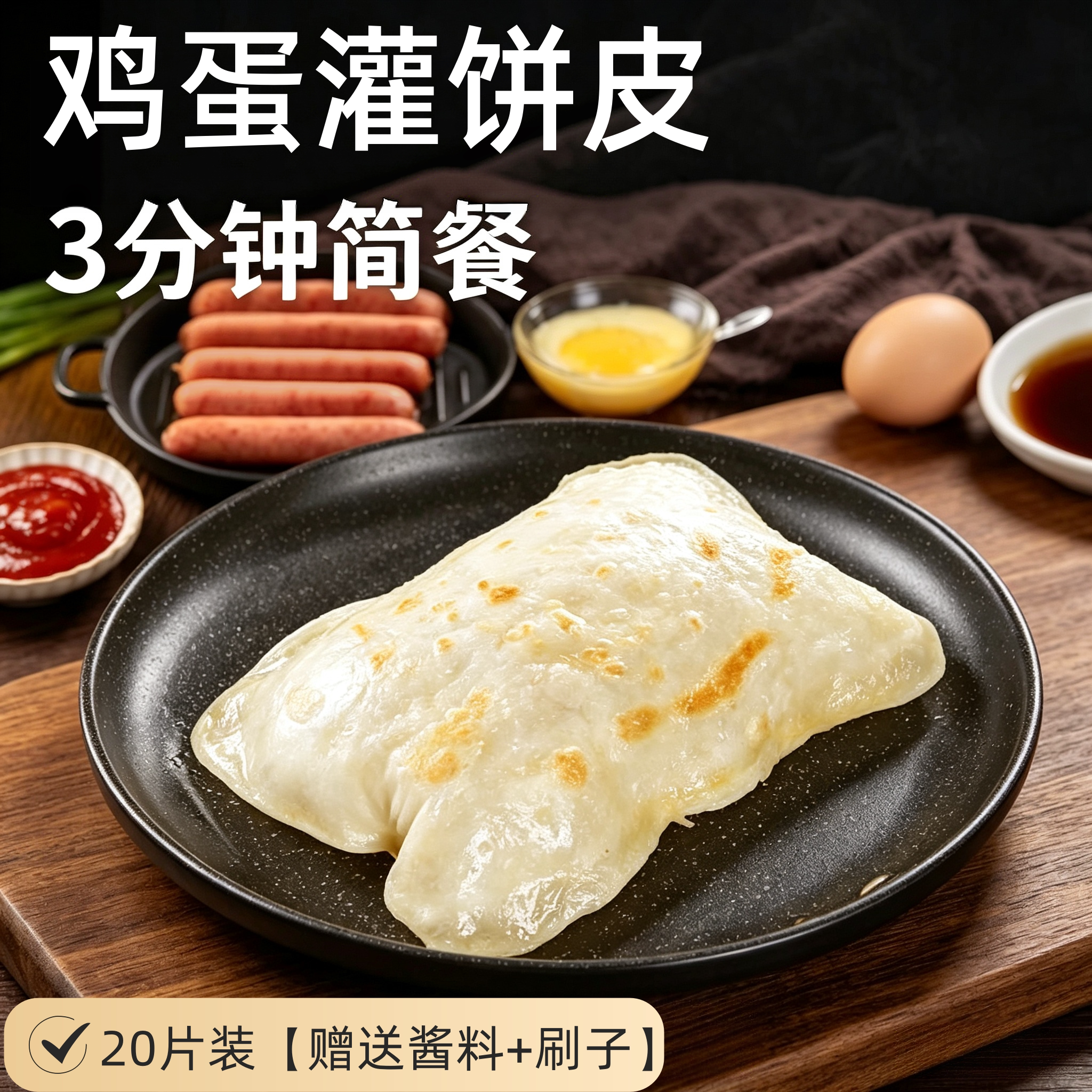 鸡蛋灌饼皮20片装早餐半成品饼坯儿童学生早餐手抓饼速食商用家用
