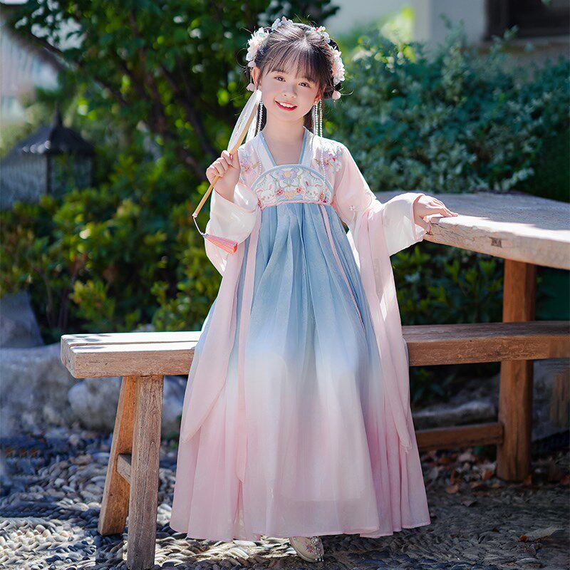 汉服女童秋季儿童古装2024新款国风唐装古风中秋小女孩公主连衣裙