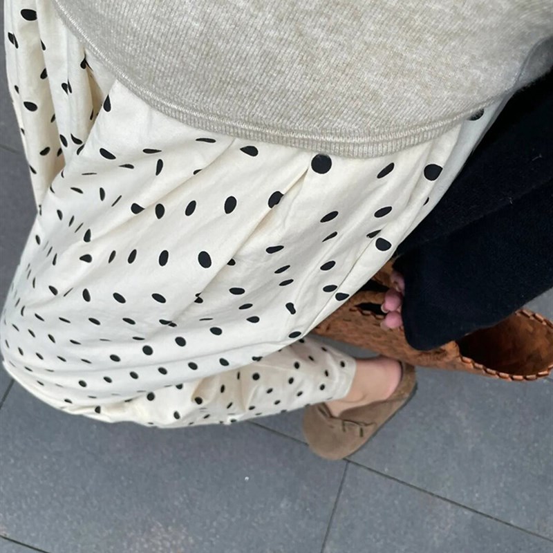 夏季薄款波点气球裤女大码胖mm显瘦白色黑点裤子小个子直筒九分裤