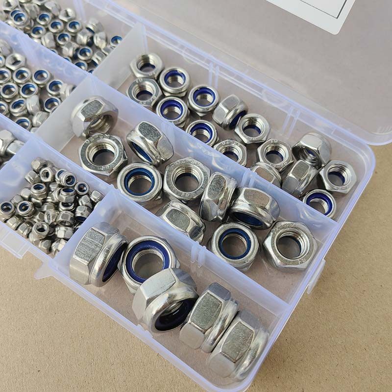 175pcs不锈钢六角防松自锁螺母防脱螺丝锁紧M3 M4 M5 M6 M8 M10