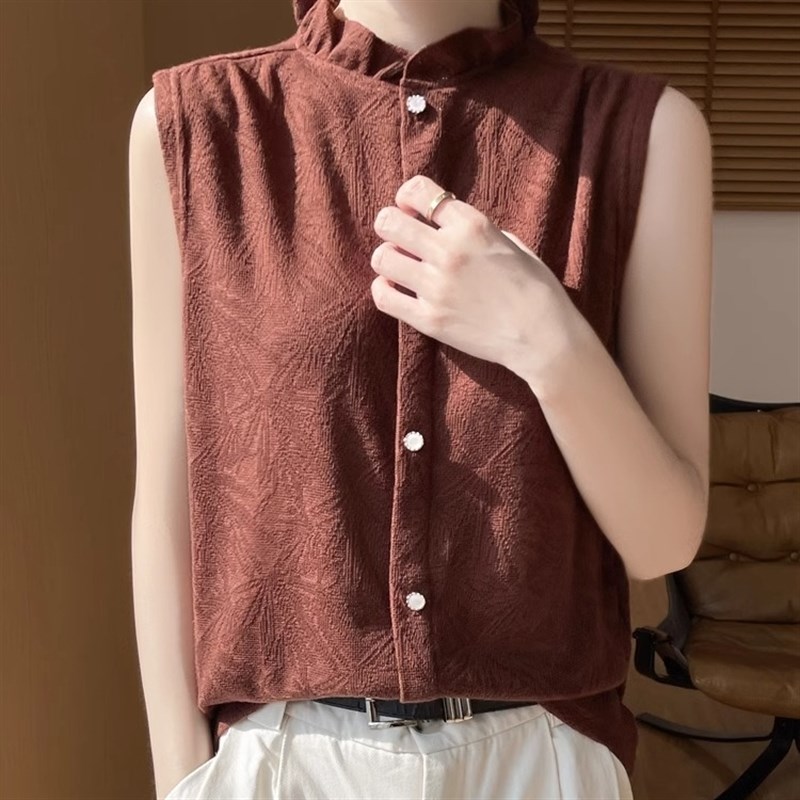 25年新款高级感吊带背心内搭女花边领无袖衬衫针织西装打底衫上衣
