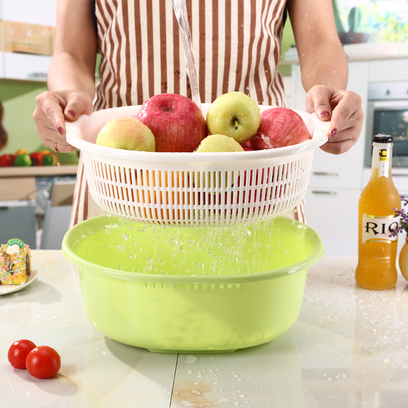 大号双层塑料小置物架滴漏水淘菜盆沥水篮子水果盘洗菜筐厨房用品