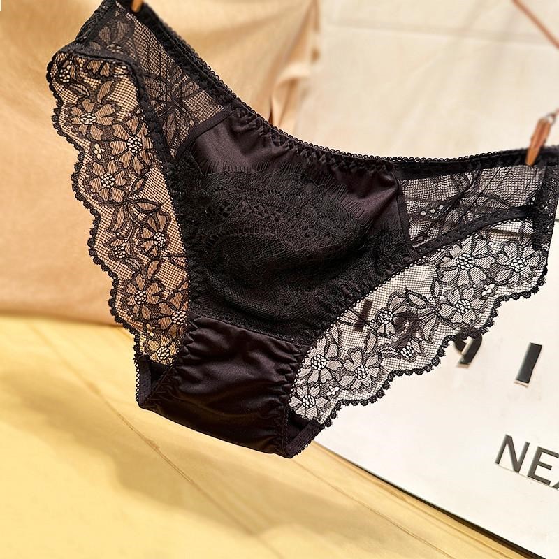 致命女人性感法式蕾丝透气华尔缎面料内裤女薄款中低腰三角裤