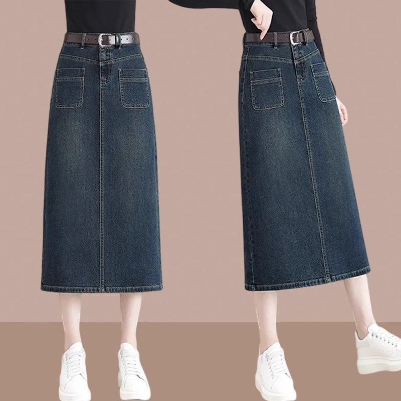 女士牛仔裙半身裙2024秋季新款高腰显瘦小个子中长款开叉包臀长裙