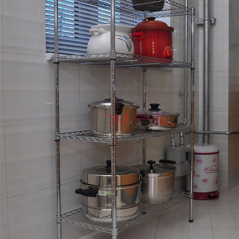 厨房用品置物架 四层不锈钢色储物架微波炉架收纳架4层架锅架包邮