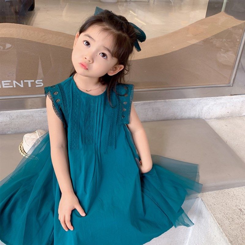 米素童装2023春夏季新款洋气简约气质女童连衣裙亲子装网纱无袖裙