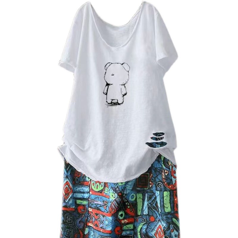 12夏装少女装13初中生14中学生岁胖女孩15开叉16宽松破洞短袖T恤