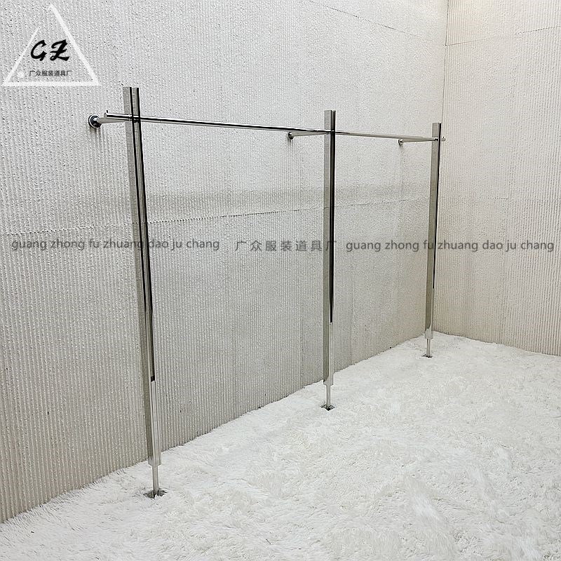 服装店展示架不锈钢简约上墙落地架买手店陈列架壁挂侧挂架拉丝银