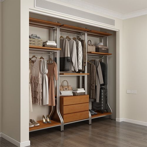 金属衣柜实木卧室家用开放式铁艺步入式钢架结构定制衣帽间衣帽架