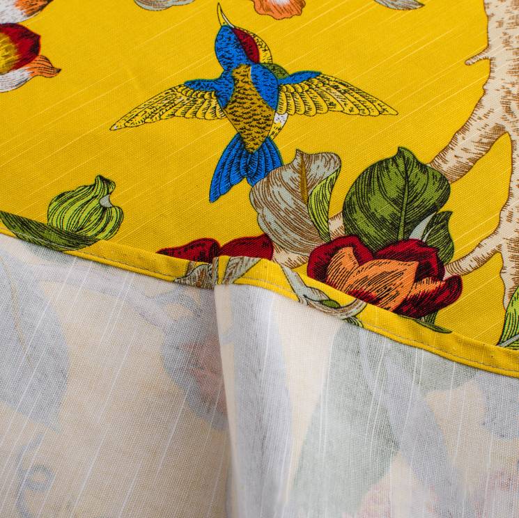 全棉竹节麻鸟语花香西餐桌布古典宫廷黄色台布茶几布盖巾尺寸定制