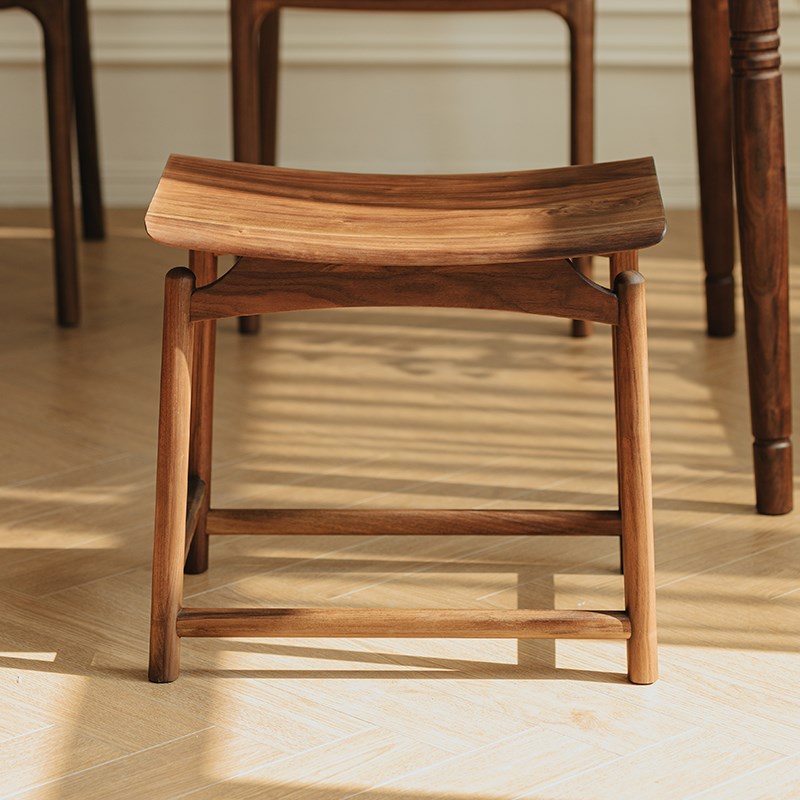 物应落英茶凳黑胡桃木实木家用门口鞋柜凳换鞋凳梳妆凳矮凳小凳子