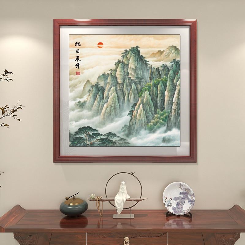 峨眉山风景装饰画有山无水挂画靠山招财玄关旭日东升日出太阳壁画