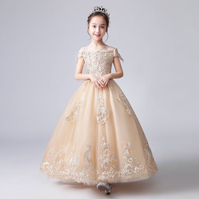小女孩洋气花童婚纱裙主持人钢琴演出服儿童礼服公主裙女童蓬蓬纱