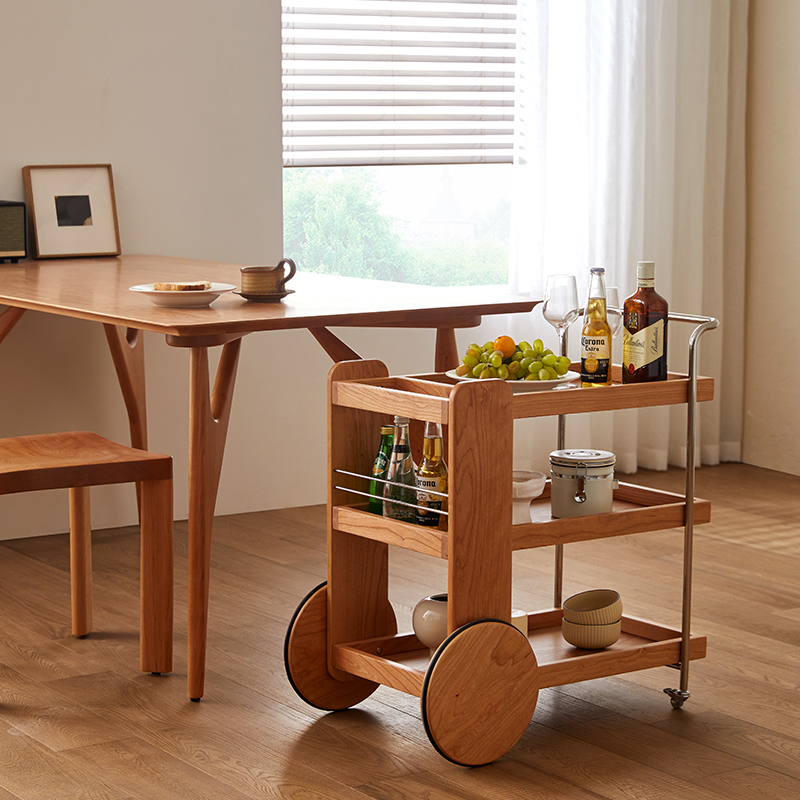 山念木作 乐意推车  实木客厅茶几沙发收纳储物北欧复古带轮