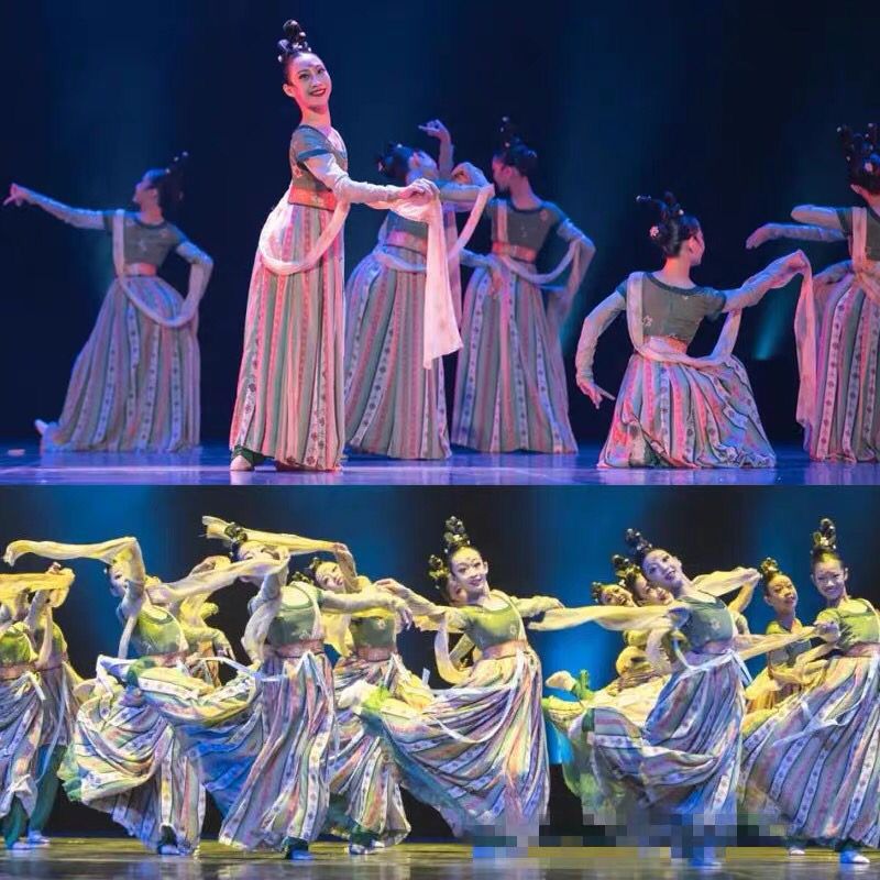 幻世长安儿童演出服装古典敦煌舞蹈少儿表演服头饰桃李杯