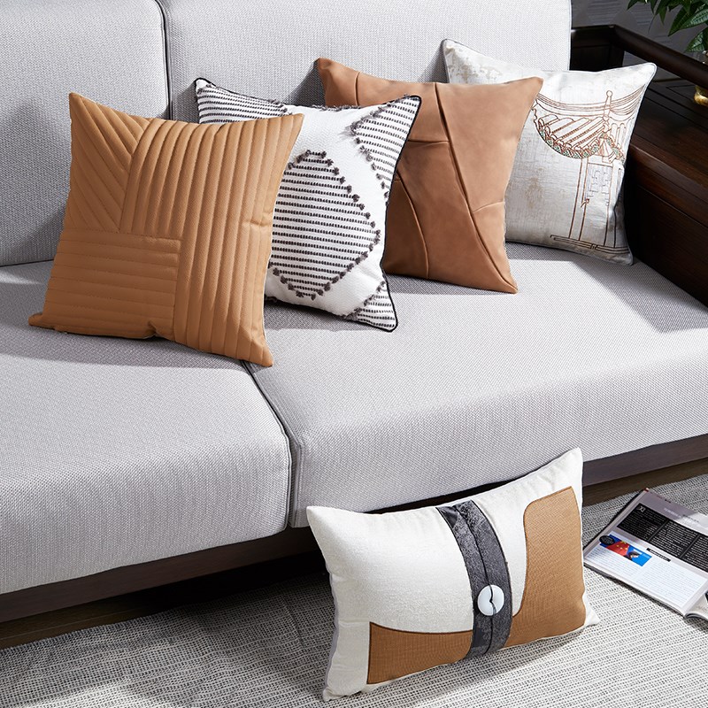 新中式客厅沙发古典黄山水抱枕套样板房床头靠垫方形靠枕流苏腰枕