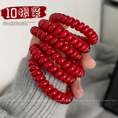 发绳树脂通勤红色电话线头绳扎发