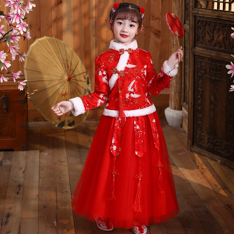 汉服女童唐装秋冬装中国风儿童旗袍女孩加绒加厚公主连衣裙子古装